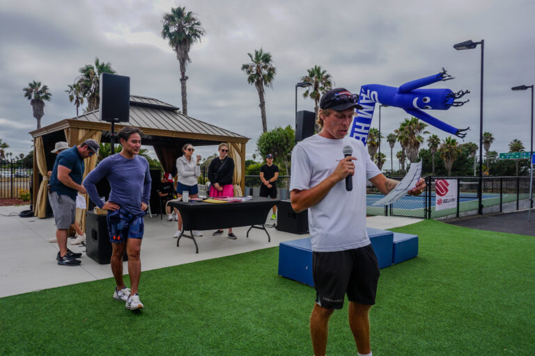 Players are competing energetically at the OpSam Health event 2025 pickleball in San Diego, CA