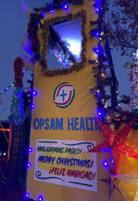 OpSam Health float with decorative lights during the Chula Vista Starlight Parade in San Diego, CA