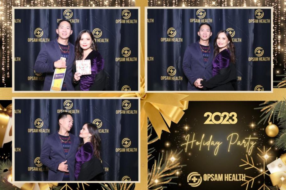 Holiday party photo booth collage with festive decorations in San Diego, CA