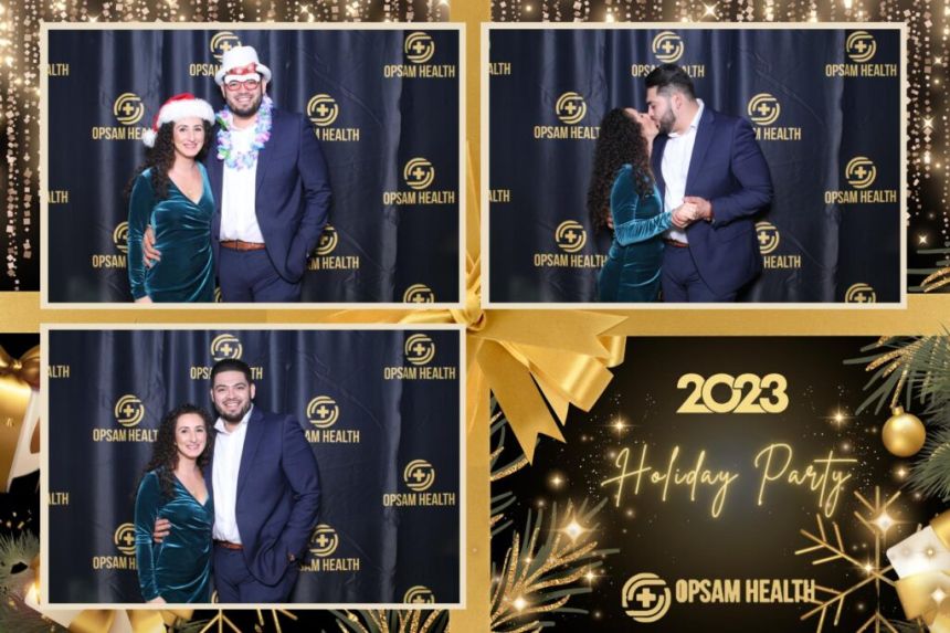 Holiday photo booth collage of a couple posing and embracing in San Diego, CA