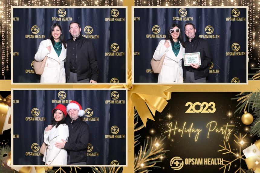 Holiday photo booth collage of two people posing together in San Diego, CA