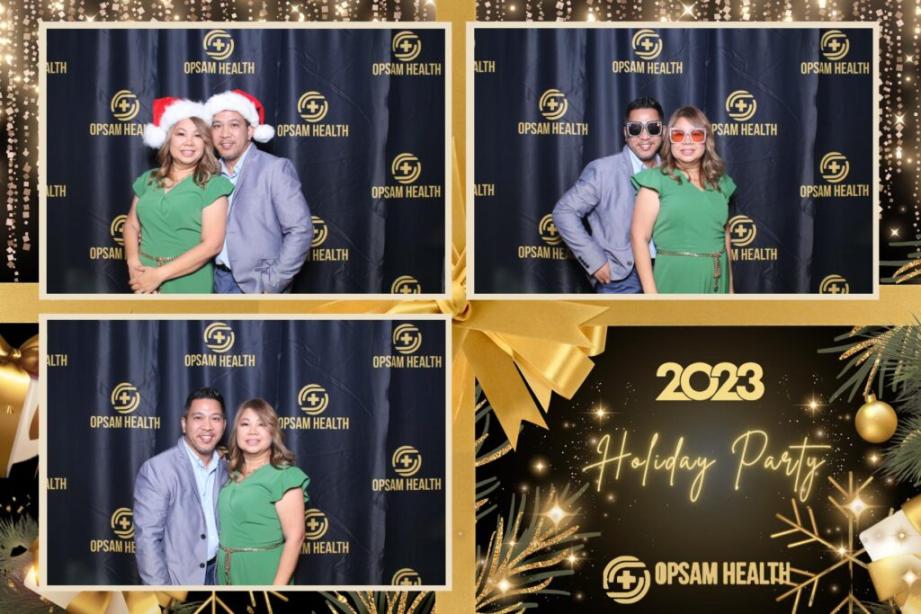 Three individuals posing together at an OpSam Health employee celebration in San Diego, CA
